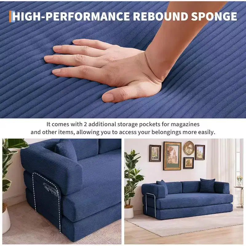 Convertible Chaise Lounge Sofa Bed, 78.8in Oversized Folding Chair with Pillow, Micro-Stripe Fabric for Living Room Apartment Dorm Guest Room