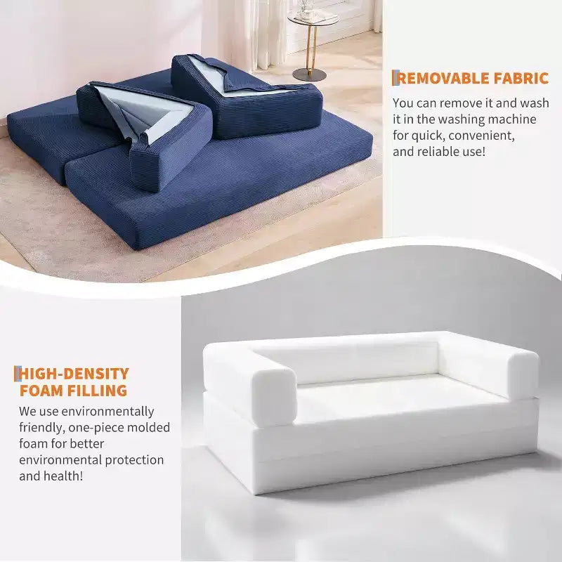 Convertible Chaise Lounge Sofa Bed, 78.8in Oversized Folding Chair with Pillow, Micro-Stripe Fabric for Living Room Apartment Dorm Guest Room