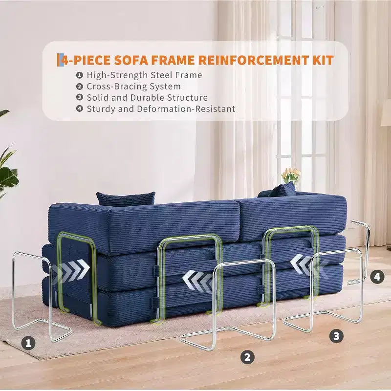 Convertible Chaise Lounge Sofa Bed, 78.8in Oversized Folding Chair with Pillow, Micro-Stripe Fabric for Living Room Apartment Dorm Guest Room