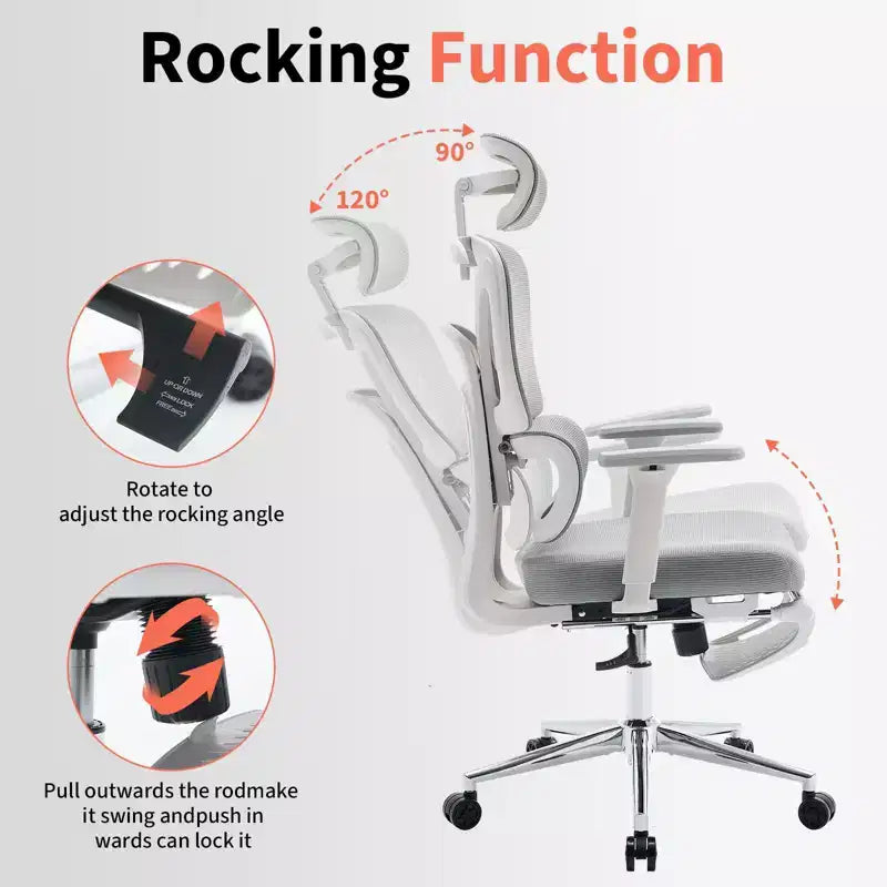 Ergonomic Mesh Office Chair with Adjustable Lumbar Support, Headrest and Footrest, 3D Armrests, Swivel Task Chair for Heavy Users
