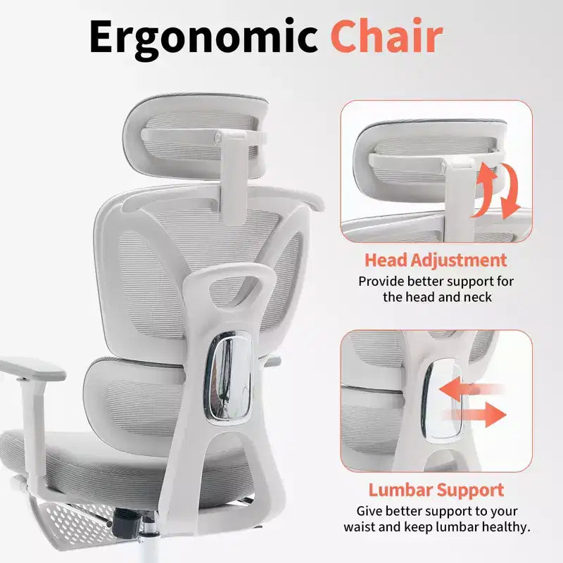 Ergonomic Mesh Office Chair with Adjustable Lumbar Support, Headrest and Footrest, 3D Armrests, Swivel Task Chair for Heavy Users