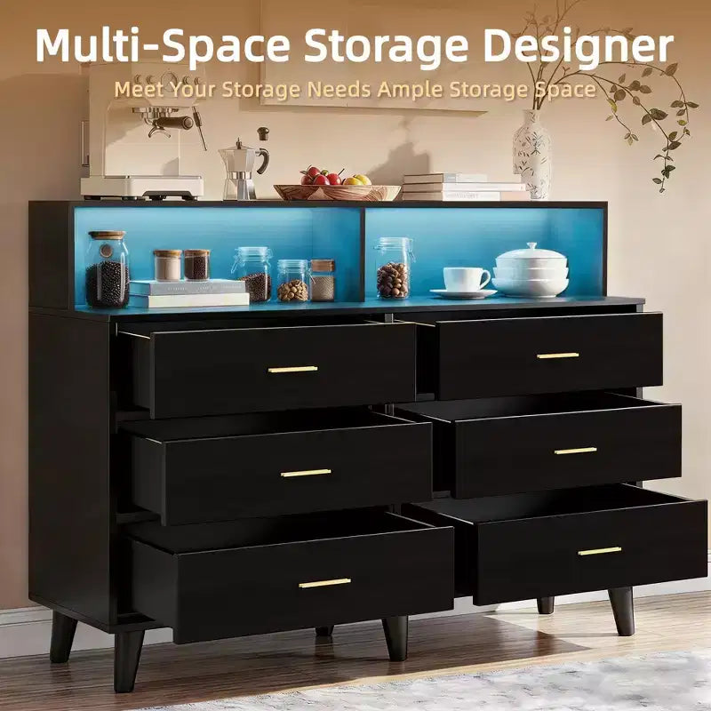 47.2 Coffee Bar Cabinet with Power Outlets, Freestanding Buffet Storage Cabinet with Drawers for Kitchen, Dining Room