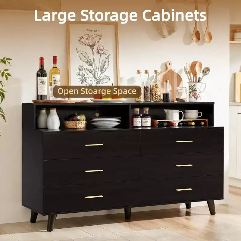 47.2 Coffee Bar Cabinet with Power Outlets, Freestanding Buffet Storage Cabinet with Drawers for Kitchen, Dining Room