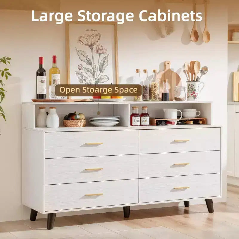 47.2 Coffee Bar Cabinet with Power Outlets, Freestanding Buffet Storage Cabinet with Drawers for Kitchen, Dining Room