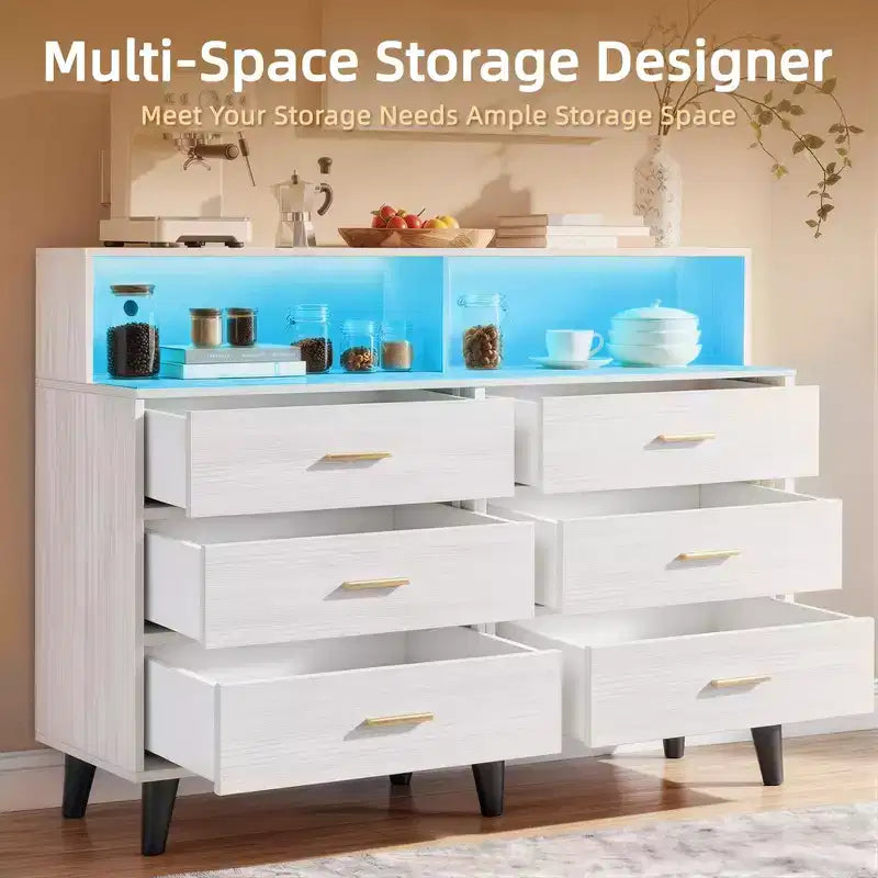 47.2 Coffee Bar Cabinet with Power Outlets, Freestanding Buffet Storage Cabinet with Drawers for Kitchen, Dining Room