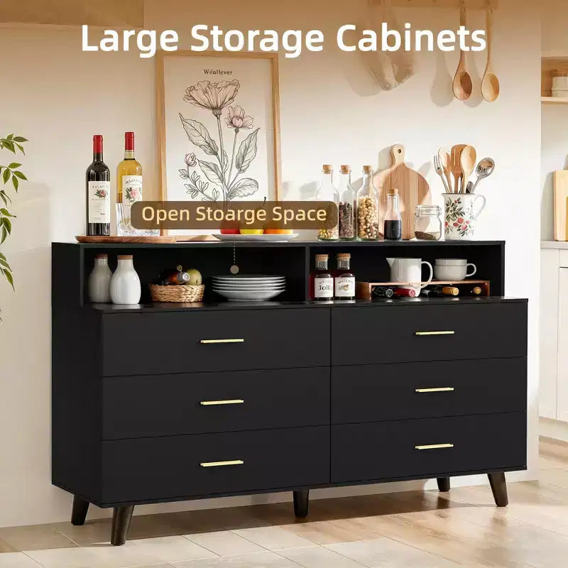 47.2 Coffee Bar Cabinet with Power Outlets, Freestanding Buffet Storage Cabinet with Drawers for Kitchen, Dining Room