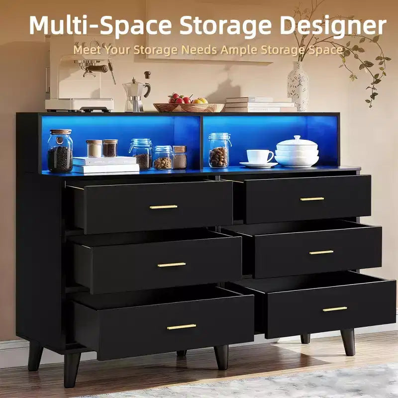 47.2 Coffee Bar Cabinet with Power Outlets, Freestanding Buffet Storage Cabinet with Drawers for Kitchen, Dining Room