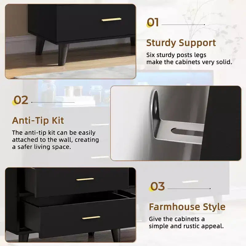 47.2 Coffee Bar Cabinet with Power Outlets, Freestanding Buffet Storage Cabinet with Drawers for Kitchen, Dining Room