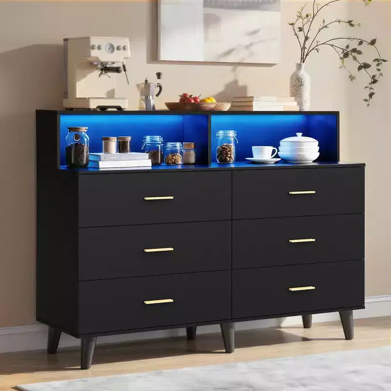47.2 Coffee Bar Cabinet with Power Outlets, Freestanding Buffet Storage Cabinet with Drawers for Kitchen, Dining Room
