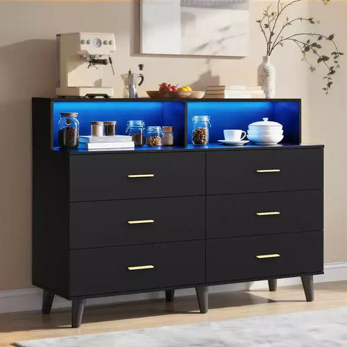47.2 Coffee Bar Cabinet with Power Outlets, Freestanding Buffet Storage Cabinet with Drawers for Kitchen, Dining Room