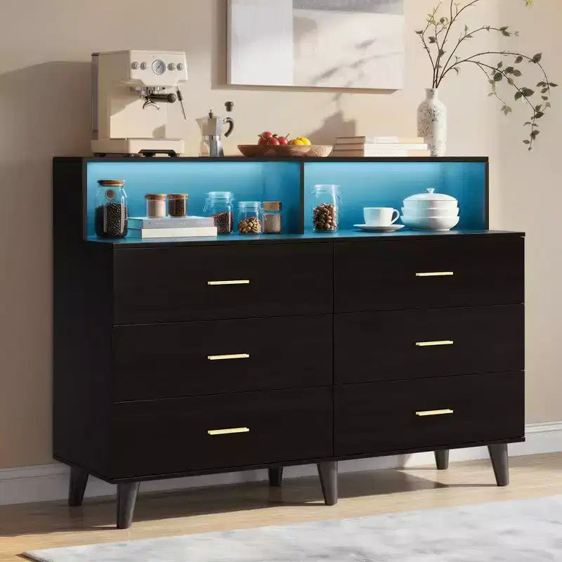 47.2 Coffee Bar Cabinet with Power Outlets, Freestanding Buffet Storage Cabinet with Drawers for Kitchen, Dining Room