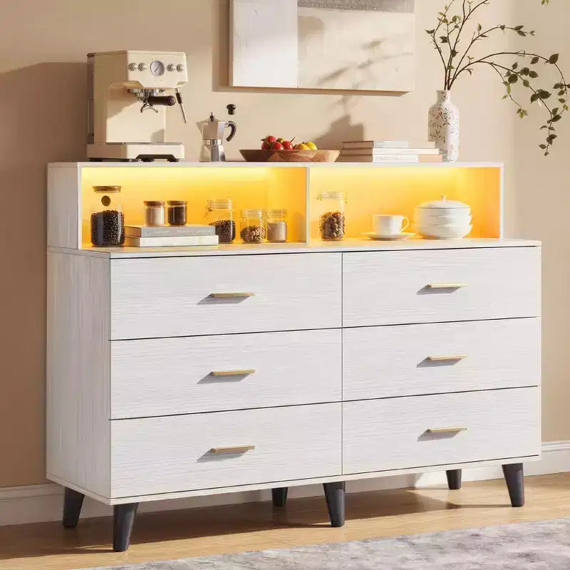 47.2 Coffee Bar Cabinet with Power Outlets, Freestanding Buffet Storage Cabinet with Drawers for Kitchen, Dining Room
