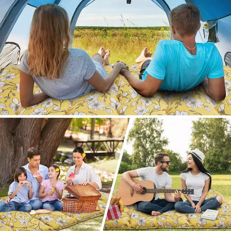 Full Size Japanese Floor Futon Mattress, Floral Printed Tatami Mat, Foldable Roll-Up Sleeping Pad for Guest Room, Dorm Stylish Yellow
