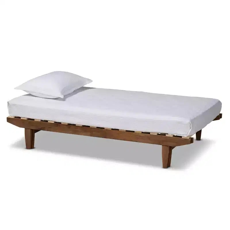 King Hiro Wood Expandable Bed Frame Walnut - Baxton Studio: Convertible Twin XL to King, No Box Spring Required