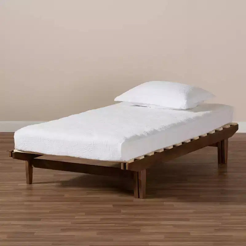 King Hiro Wood Expandable Bed Frame Walnut - Baxton Studio: Convertible Twin XL to King, No Box Spring Required
