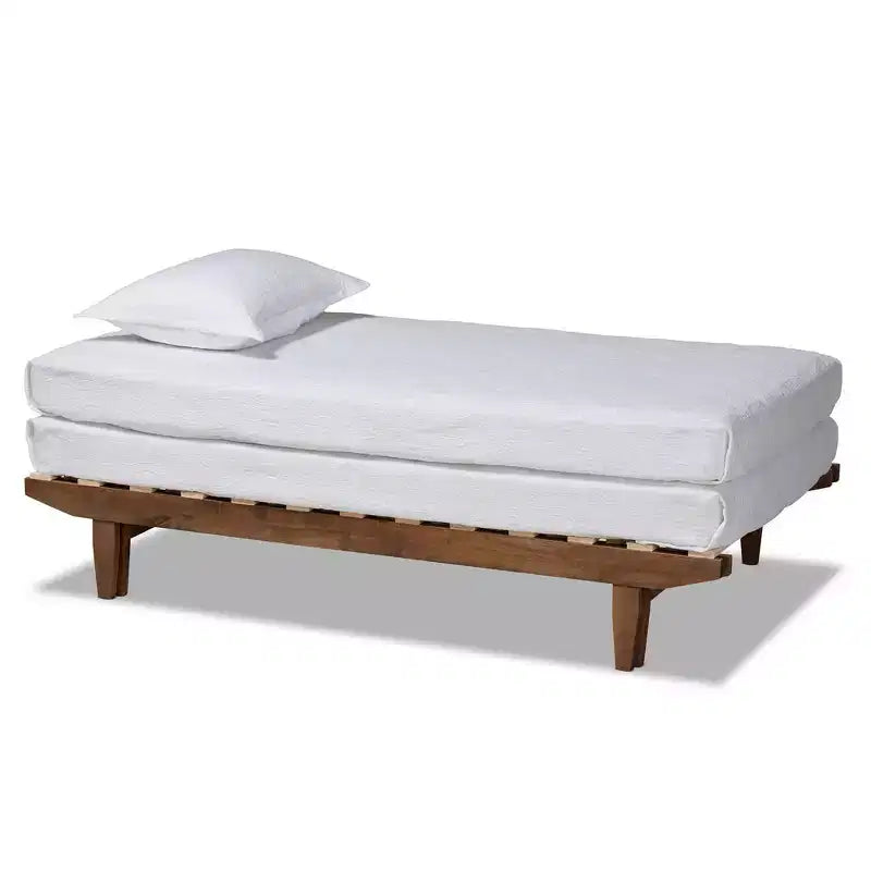 King Hiro Wood Expandable Bed Frame Walnut - Baxton Studio: Convertible Twin XL to King, No Box Spring Required
