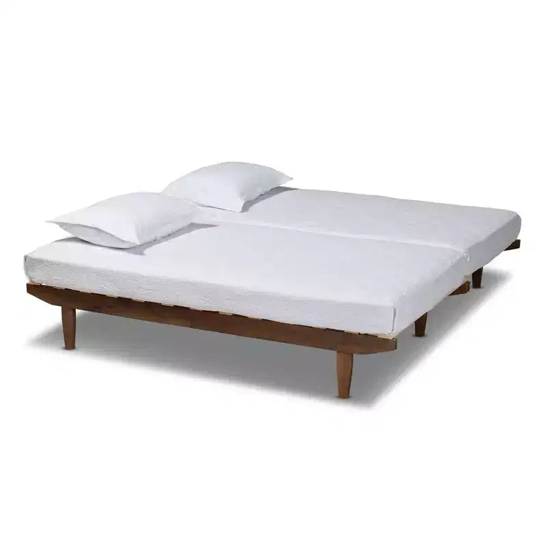 King Hiro Wood Expandable Bed Frame Walnut - Baxton Studio: Convertible Twin XL to King, No Box Spring Required