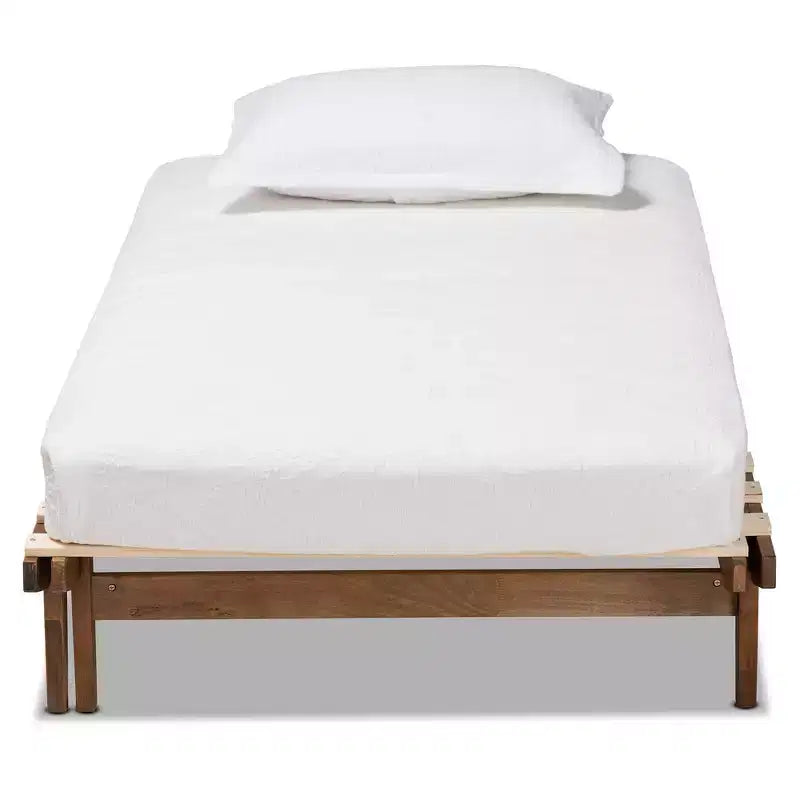 King Hiro Wood Expandable Bed Frame Walnut - Baxton Studio: Convertible Twin XL to King, No Box Spring Required