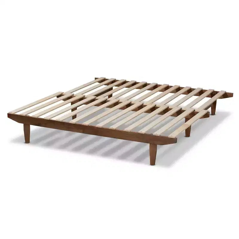 King Hiro Wood Expandable Bed Frame Walnut - Baxton Studio: Convertible Twin XL to King, No Box Spring Required