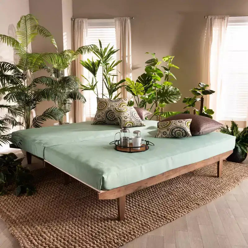King Hiro Wood Expandable Bed Frame Walnut - Baxton Studio: Convertible Twin XL to King, No Box Spring Required